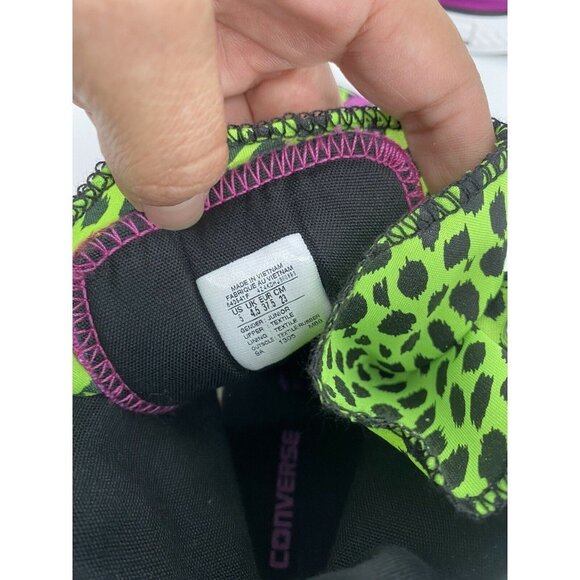 Converse  Allstar High Tops Shoes Purple Neon Green Leopard JUNIOR SIZE 5 NEW - Picture 3 of 3